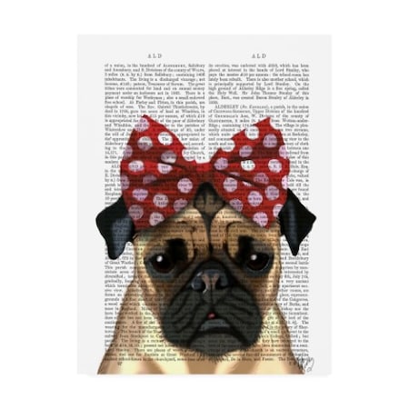 Fab Funky 'Pug With Red Spotty Bow On Head' Canvas Art,18x24